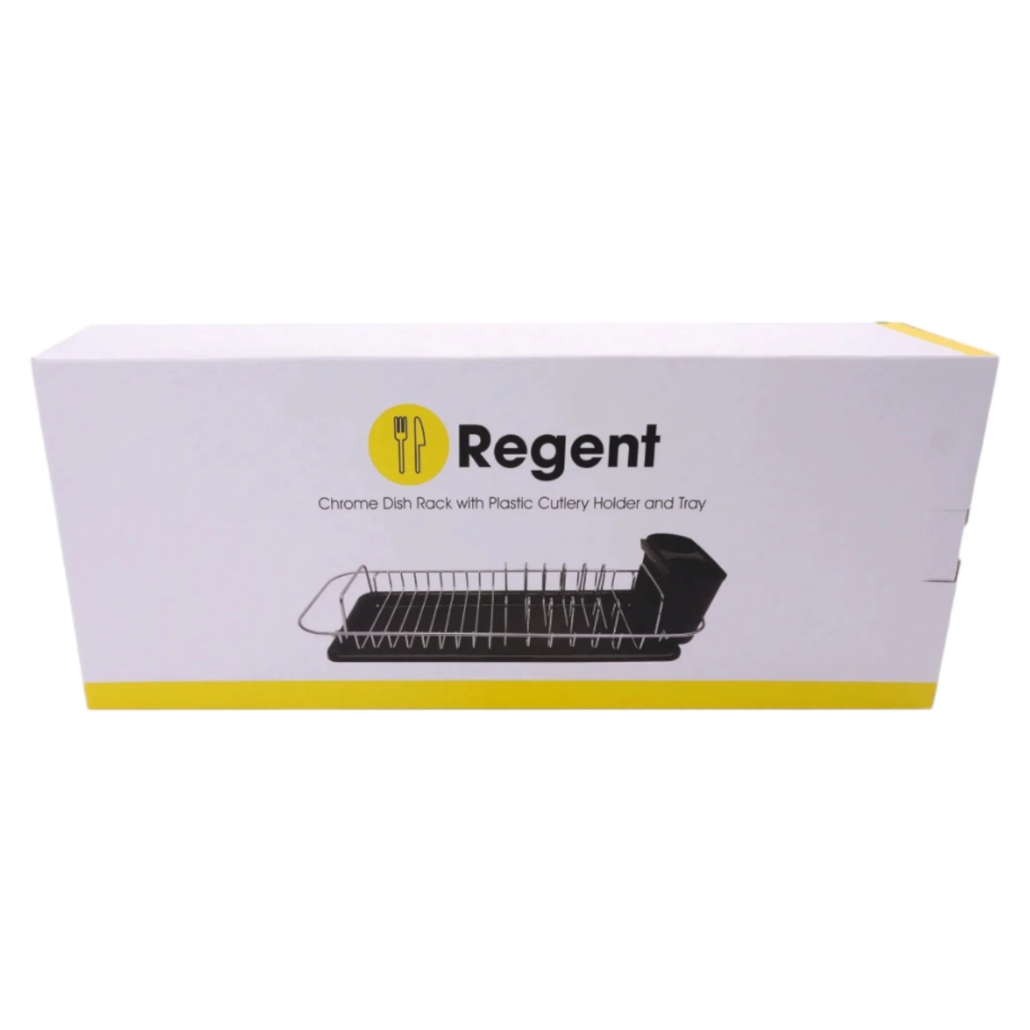 Regent Compact Chrome Dish Rack with Black Plastic Cutlery Holder Tray 475x175x135mm
