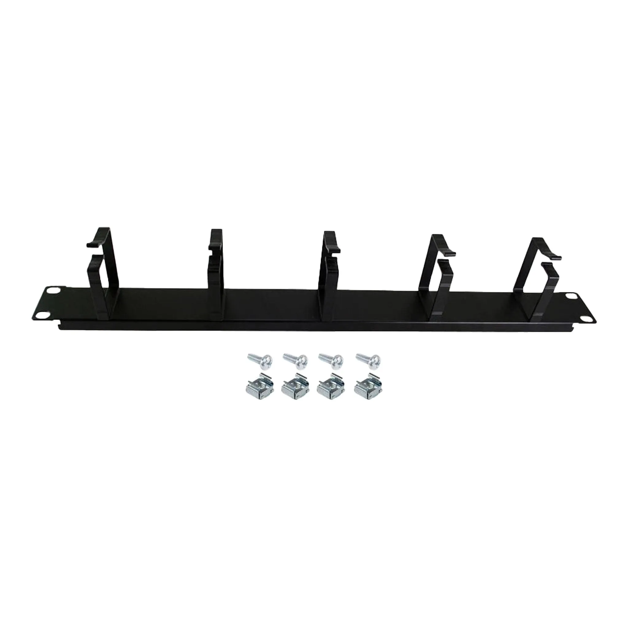 SERRACK STV-HORG10K 1U 19" Metal Horizontal Cable Management Panel with 5 D-Rings - Black
