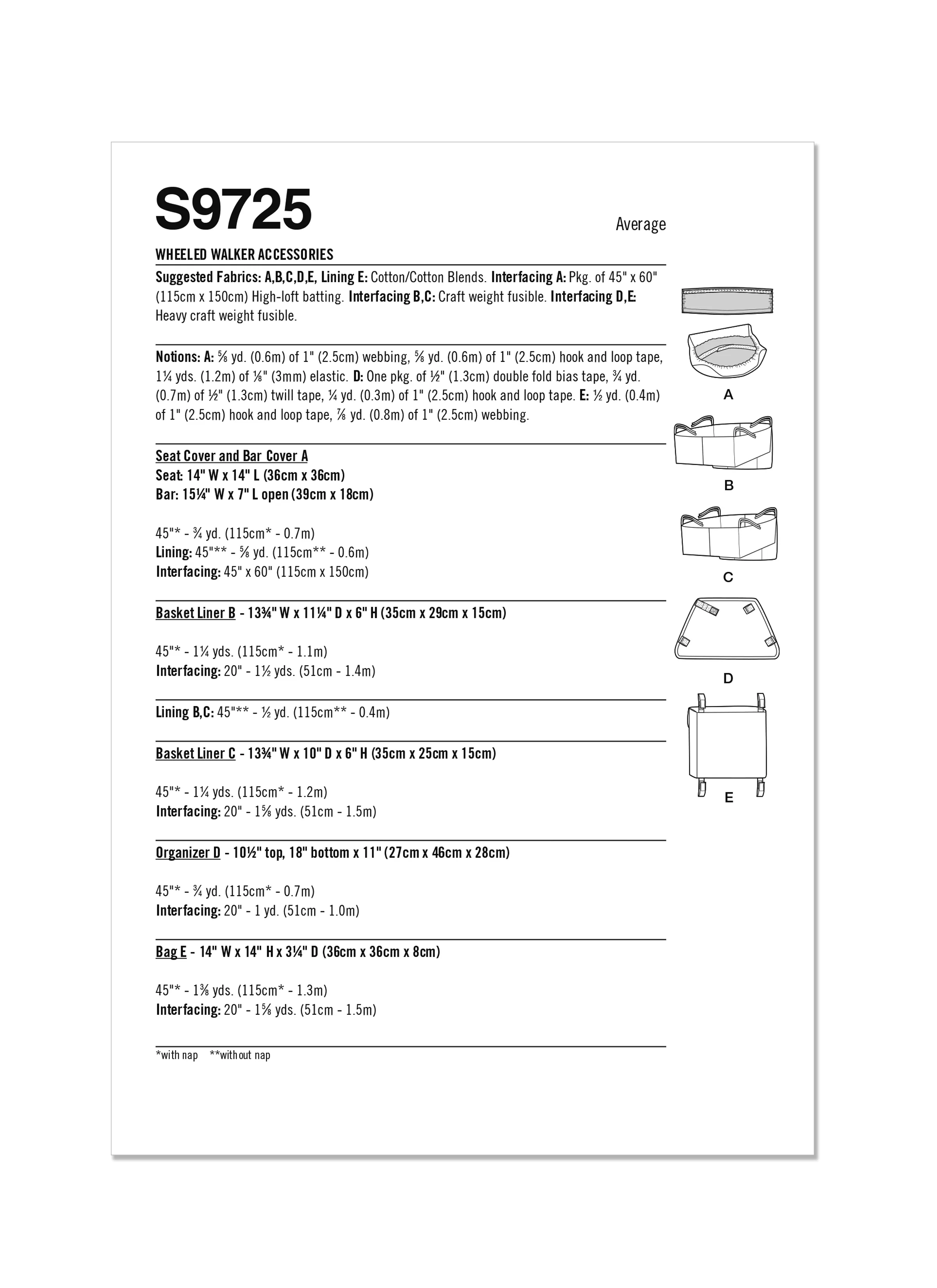Simplicity Pattern S9725 Wheeled Walker Accessories