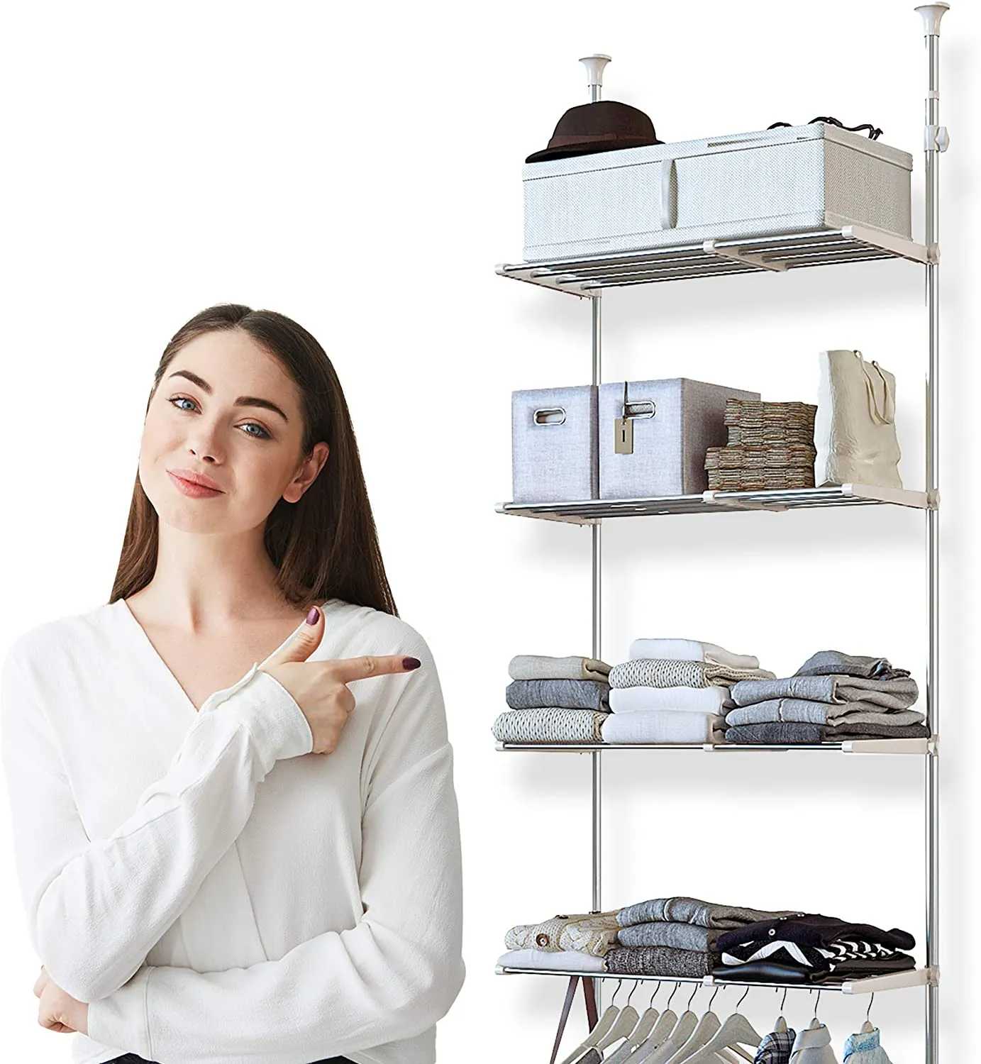 Skywin Over The Washer Storage Shelf - 4 Shelf Easy to Assemble Laundry Storage, Laundry Shelf for Over Washer or Dryer with Adjustable Height and Width, No Drill Required