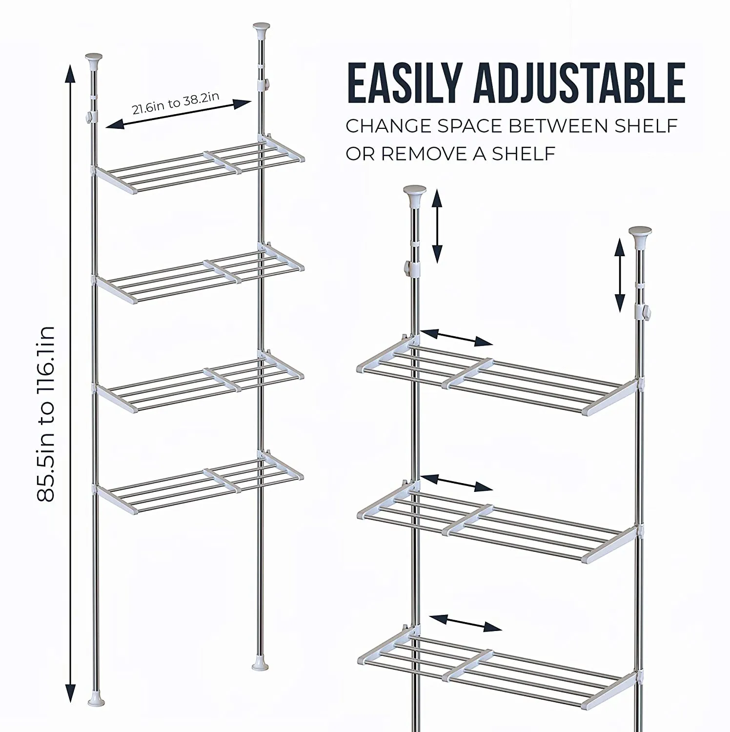 Skywin Over The Washer Storage Shelf - 4 Shelf Easy to Assemble Laundry Storage, Laundry Shelf for Over Washer or Dryer with Adjustable Height and Width, No Drill Required
