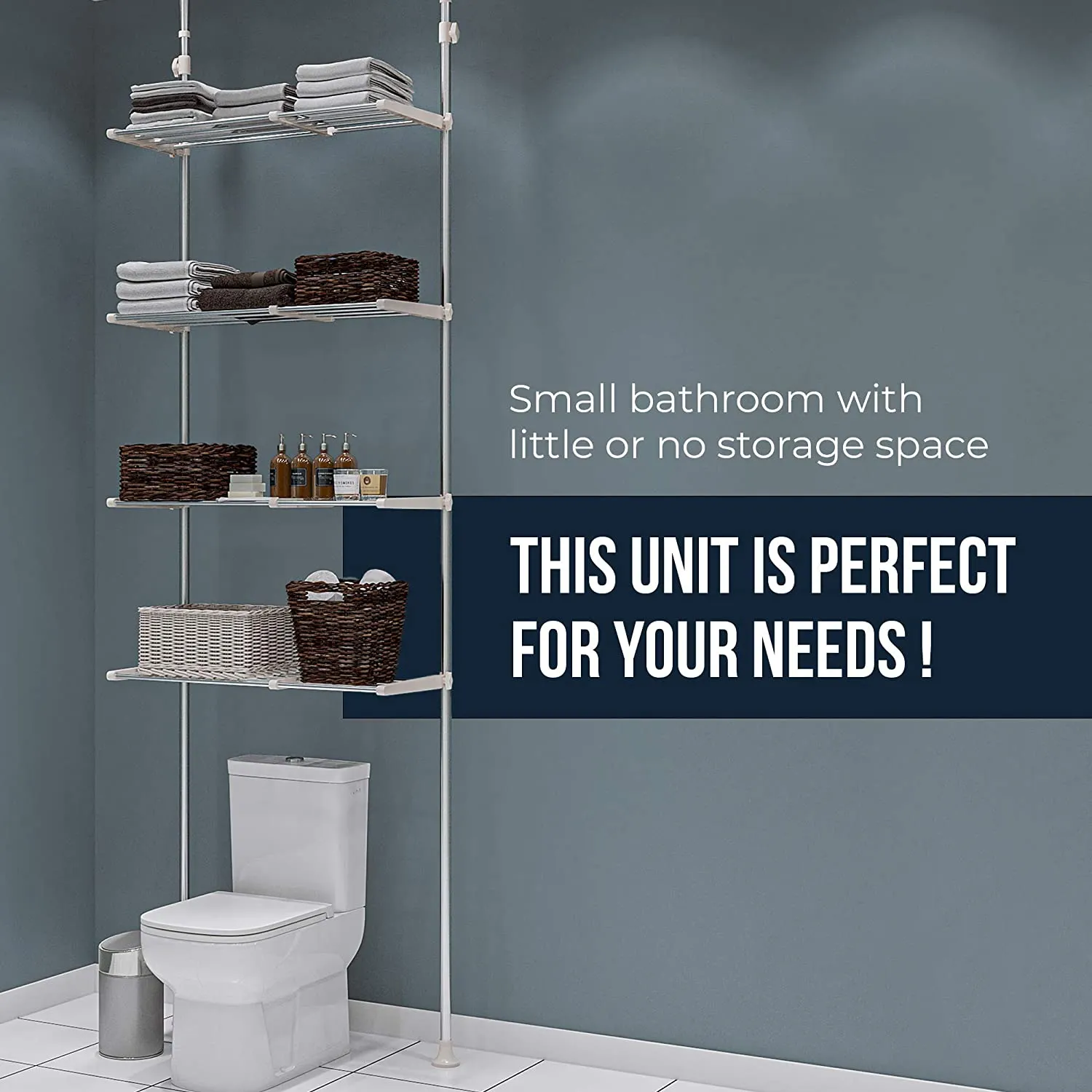 Skywin Over The Washer Storage Shelf - 4 Shelf Easy to Assemble Laundry Storage, Laundry Shelf for Over Washer or Dryer with Adjustable Height and Width, No Drill Required