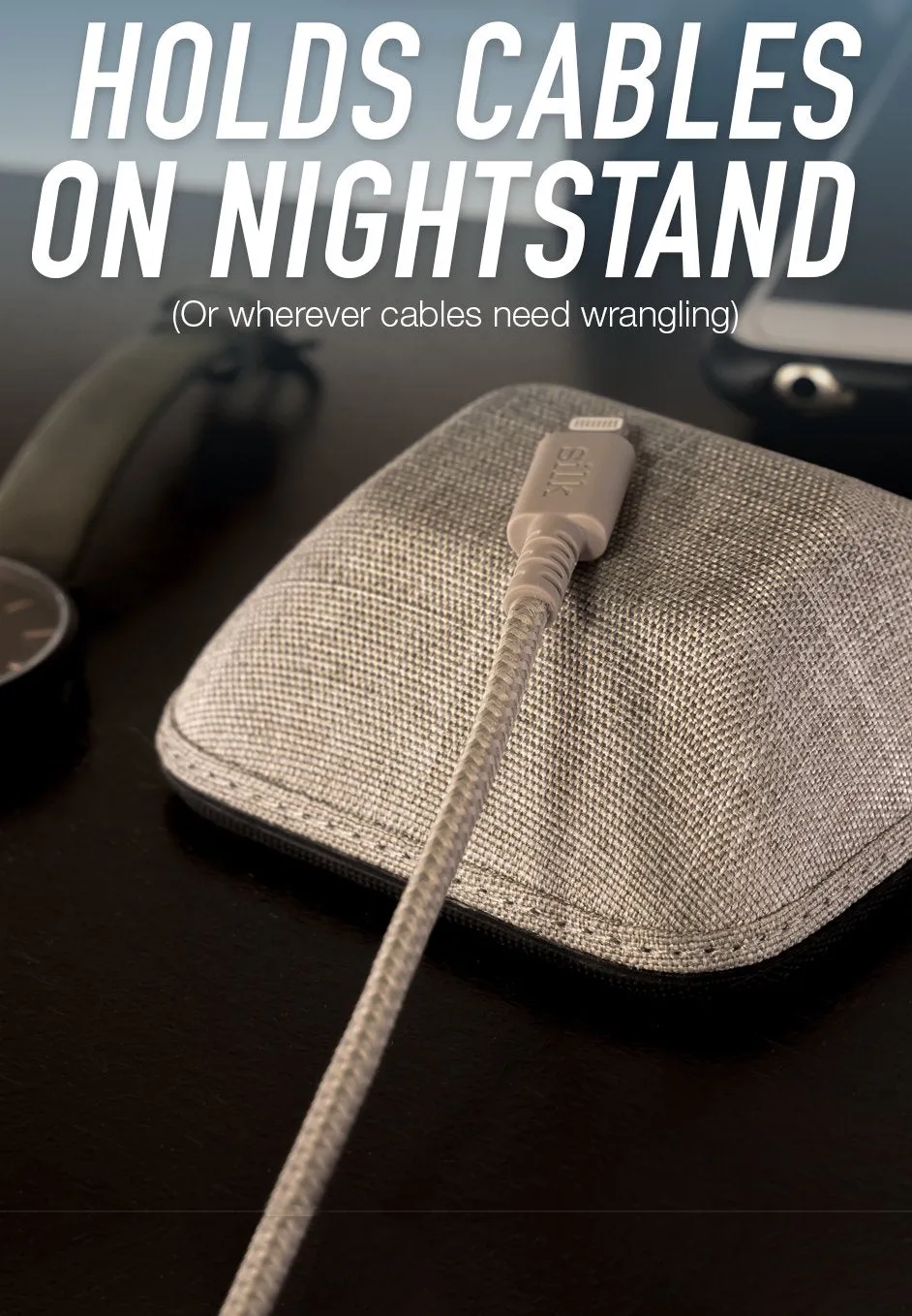 Smartish Magnetic Cable Manager - Cable Wrangler Magnet Base Cord Organizer for Your Nightstand (Silk) - No. 2 Pencil Gray