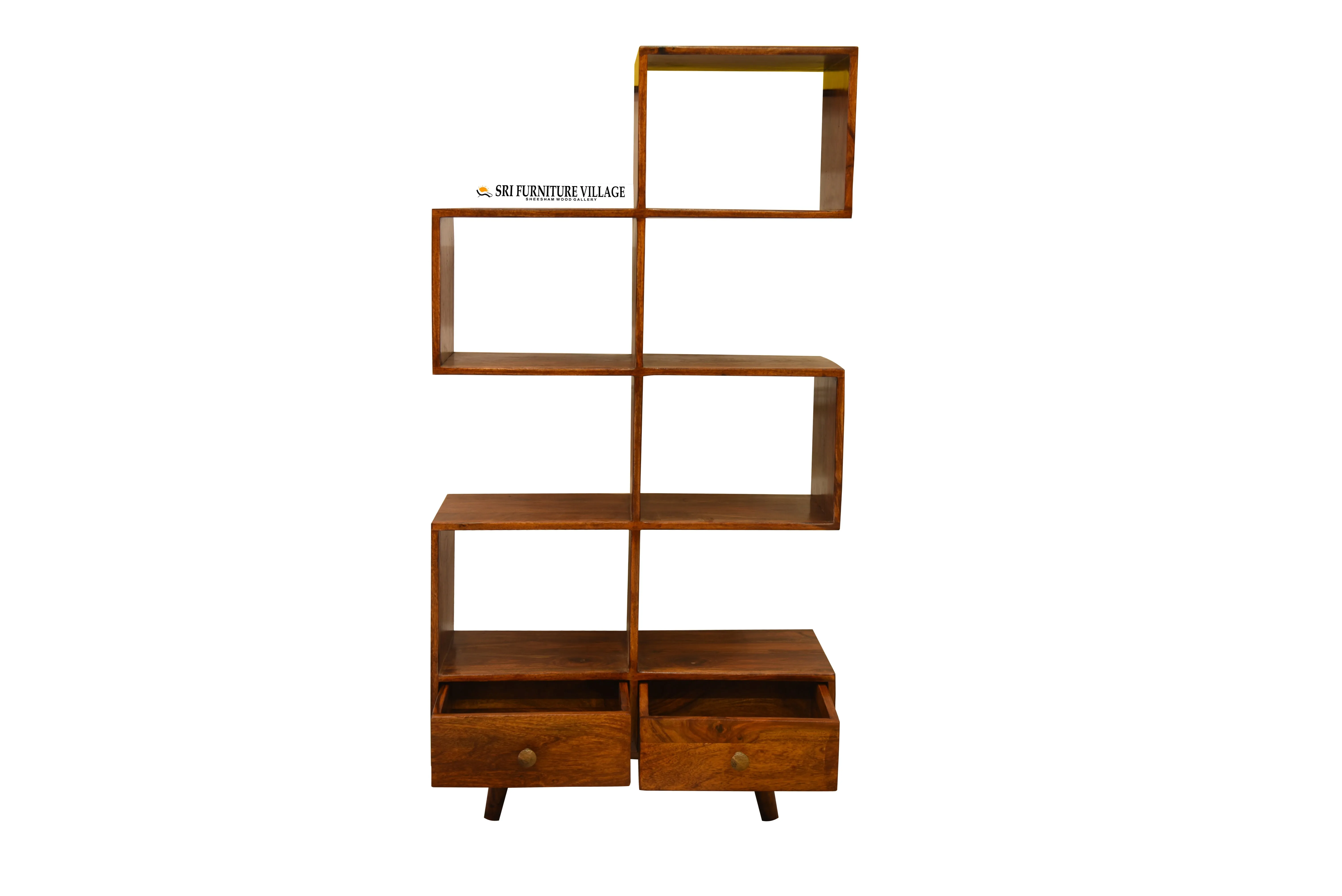 Solid Sheesham Wood Book Self With 2 Drawer Storage (Stone Finish) - 5057