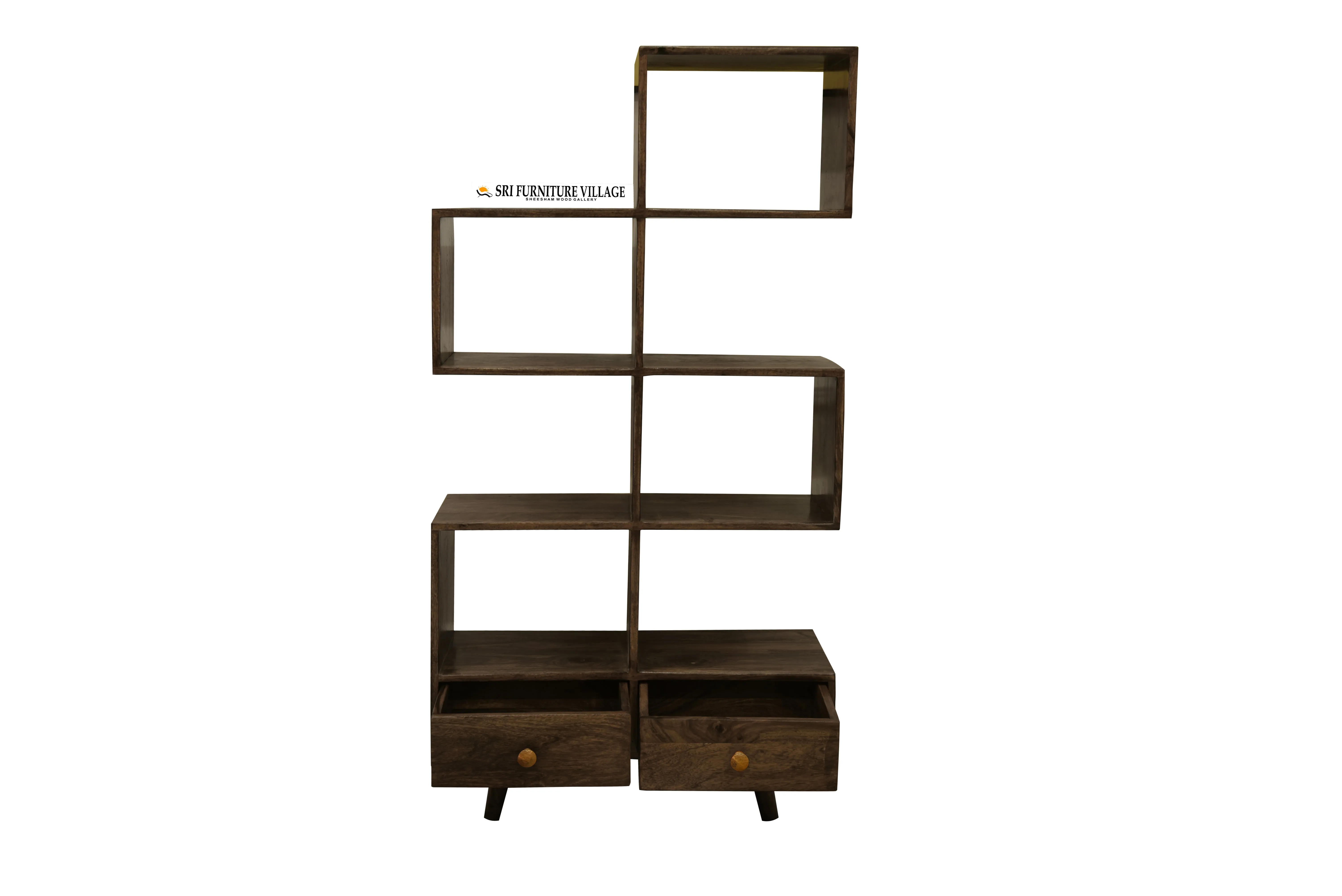 Solid Sheesham Wood Book Self With 2 Drawer Storage (Stone Finish) - 5057