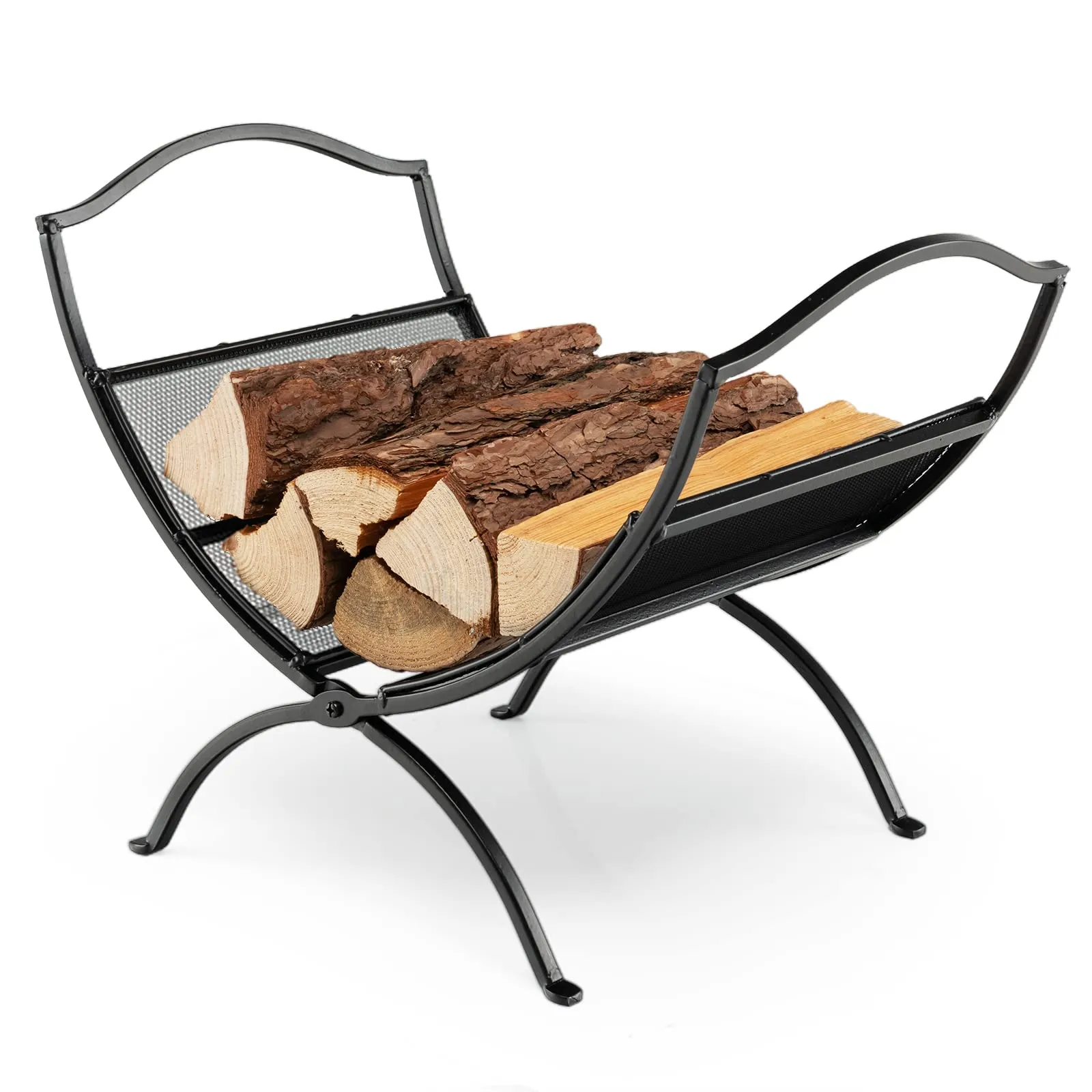 Tangkula Folding Firewood Log Rack, Heavy Duty Firewood Storage Carrier with Arched Feet