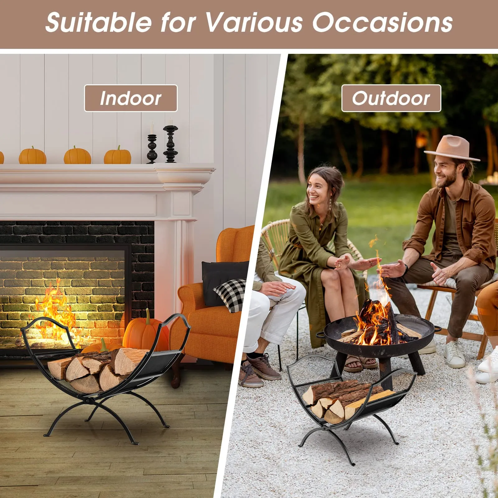 Tangkula Folding Firewood Log Rack, Heavy Duty Firewood Storage Carrier with Arched Feet