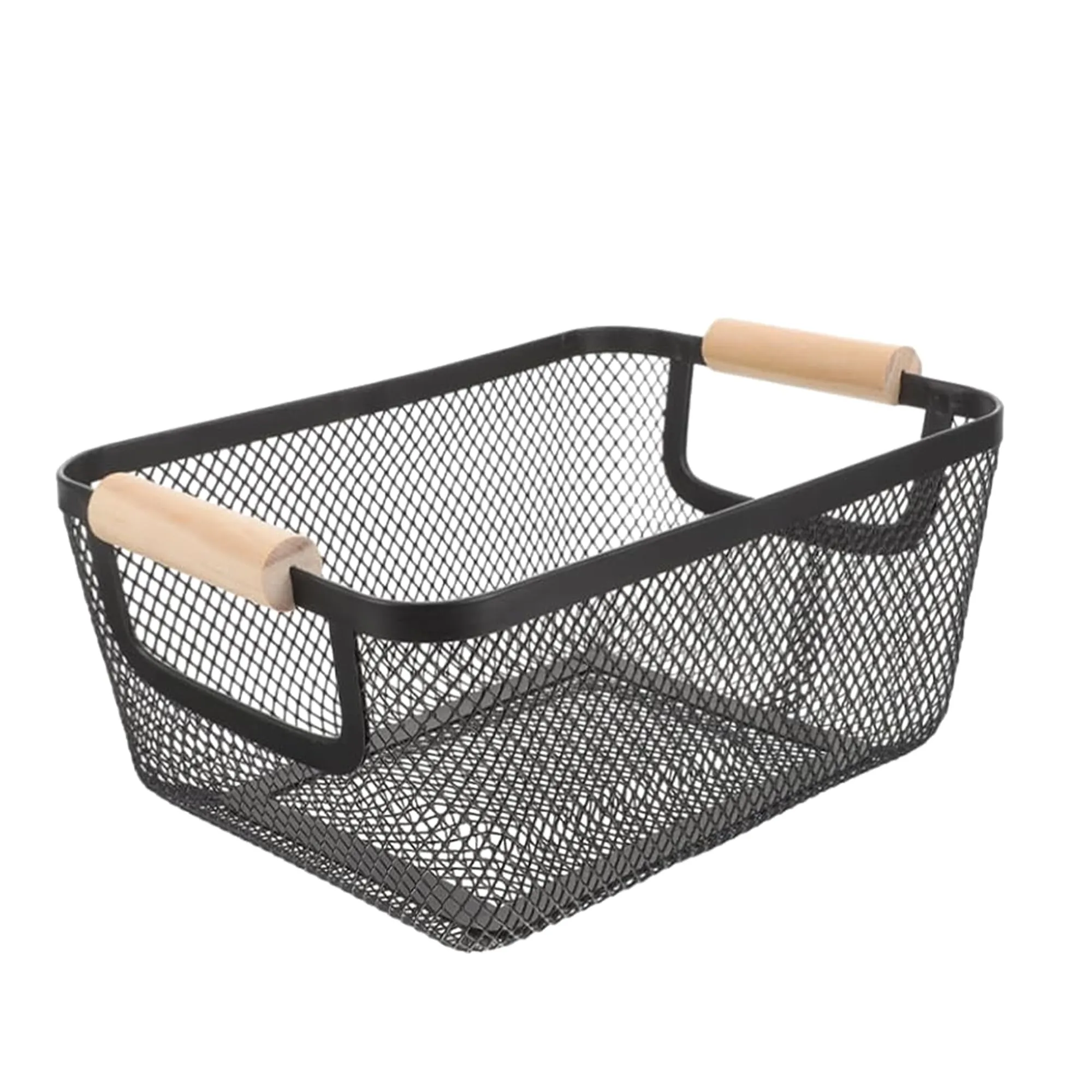 The Better Home Metal Mesh Basket for Storage With Wooden Handle | Fruit Basket | Storage Organizer | 360 g | Vegetable Basket | Multipurpose & portable | Basket for Gift | Picnic Basket | Black
