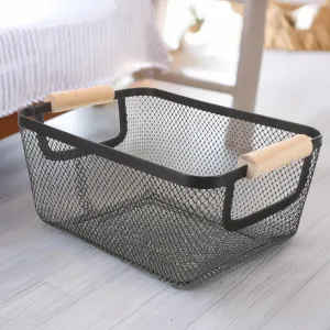 The Better Home Metal Mesh Basket for Storage With Wooden Handle | Fruit Basket | Storage Organizer | 360 g | Vegetable Basket | Multipurpose & portable | Basket for Gift | Picnic Basket | Black