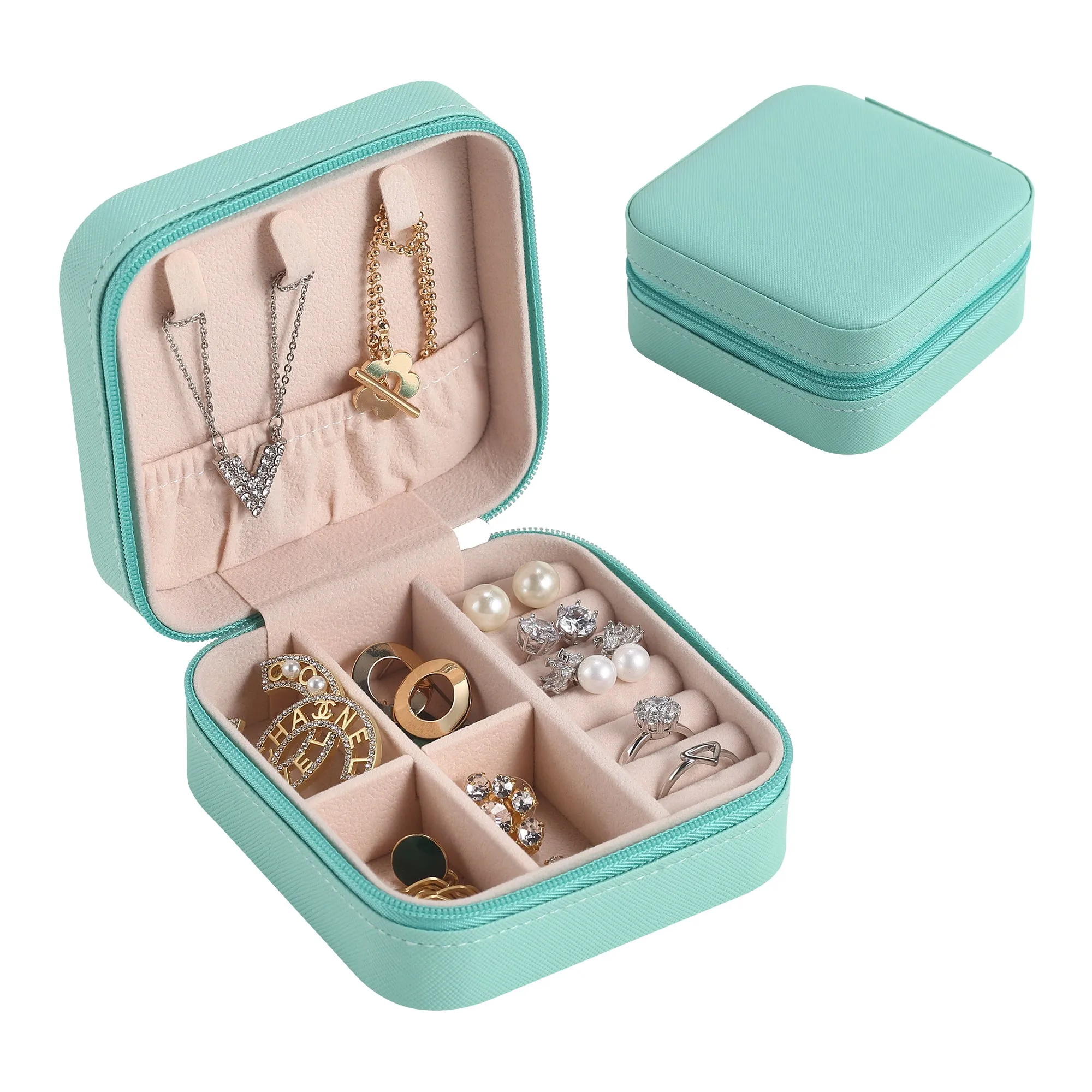 Travel Faux Leather Jewelry Box with Zip