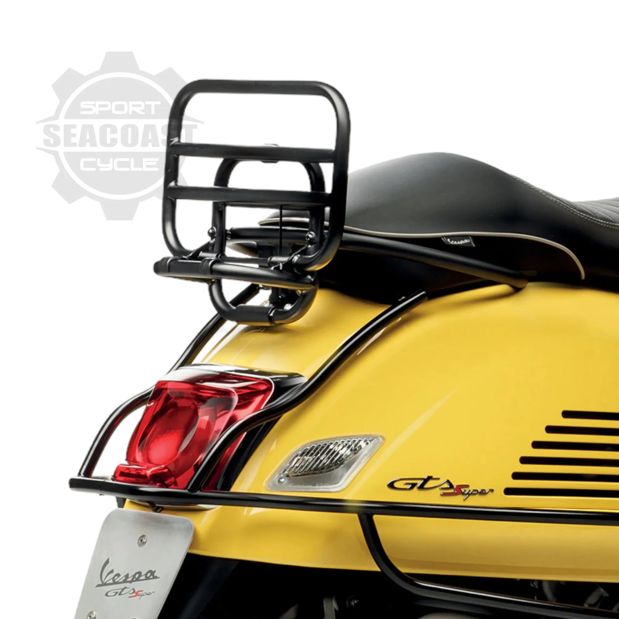 Vespa Black REAR FOLDING RACK W/ GRAB RAIL GTS GTV HPE HPE2 (1B000681)