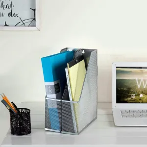 Wall Mountable Silver Wire Mesh Document, Magazine and File Holder, Set of 2