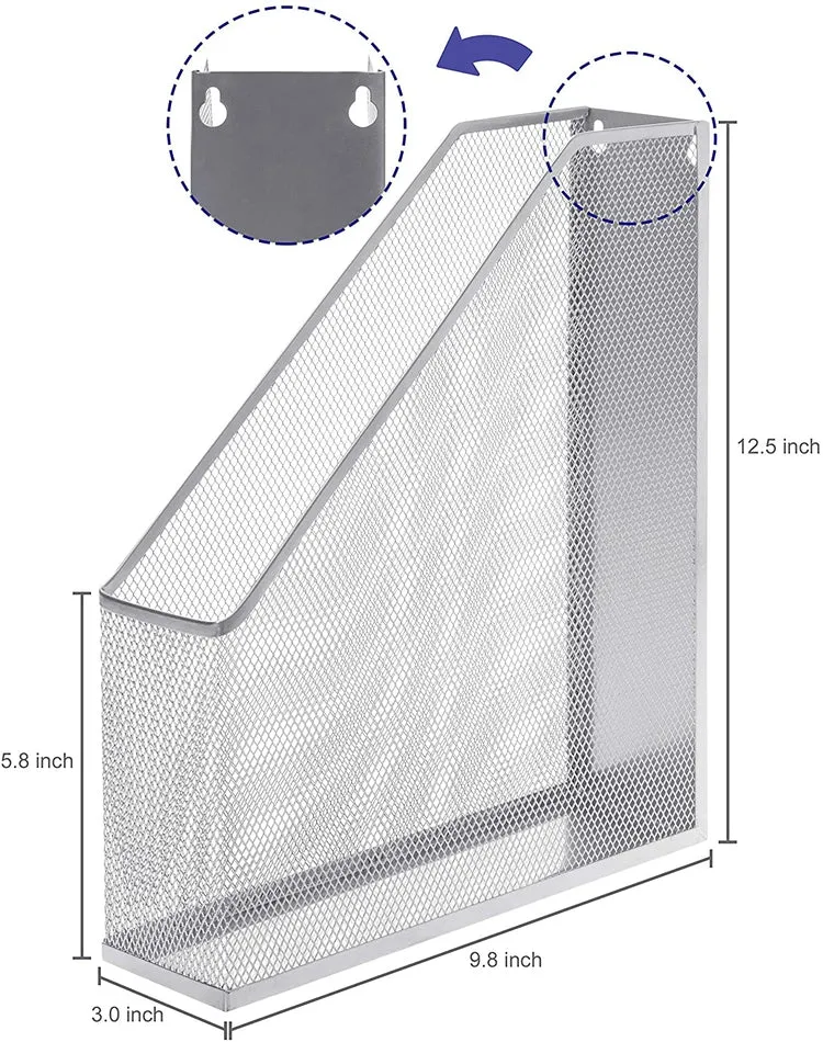 Wall Mountable Silver Wire Mesh Document, Magazine and File Holder, Set of 2