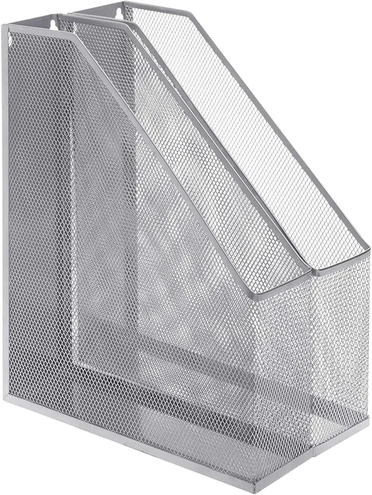 Wall Mountable Silver Wire Mesh Document, Magazine and File Holder, Set of 2