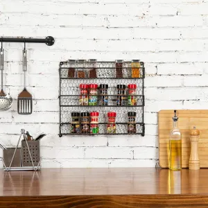 Wall-Mounted Black Wire Spice Rack or Organizer Shelves with 3 Tiers